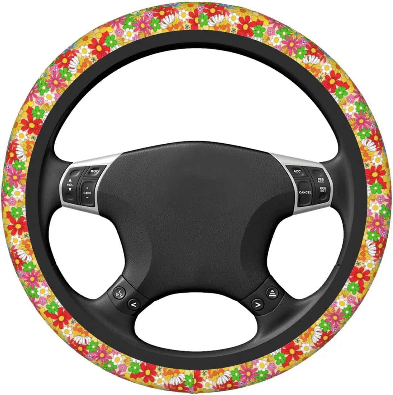 Крышка рулевого колеса в стиле хиппи с цветочным рисунком, неопреновая крышка рулевого управления с универсальной посадкой 15 дюймов Изображение 1