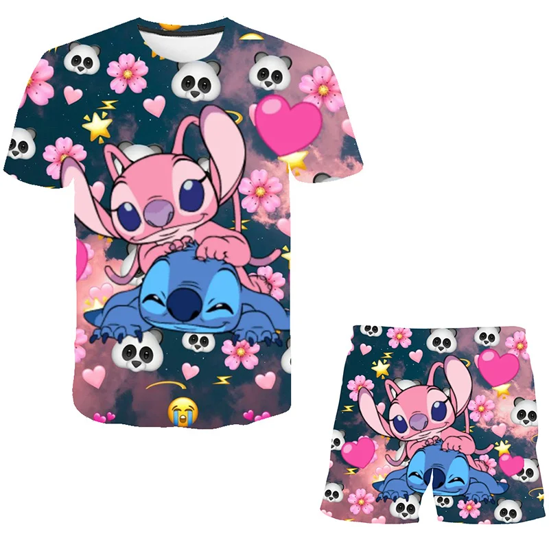 Летняя одежда для девочек-малышей Disney Stitch Одежда из 2 предметов, детская одежда для девочек, спортивный костюм, костюм для девочек, детская одежда Изображение 3