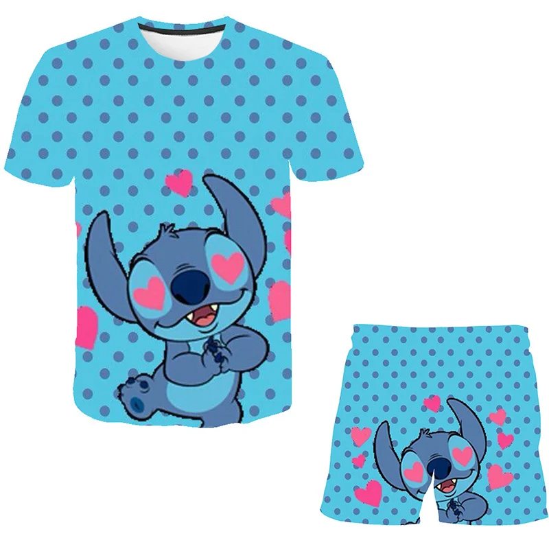 Летняя одежда для девочек-малышей Disney Stitch Одежда из 2 предметов, детская одежда для девочек, спортивный костюм, костюм для девочек, детская одежда Изображение 4