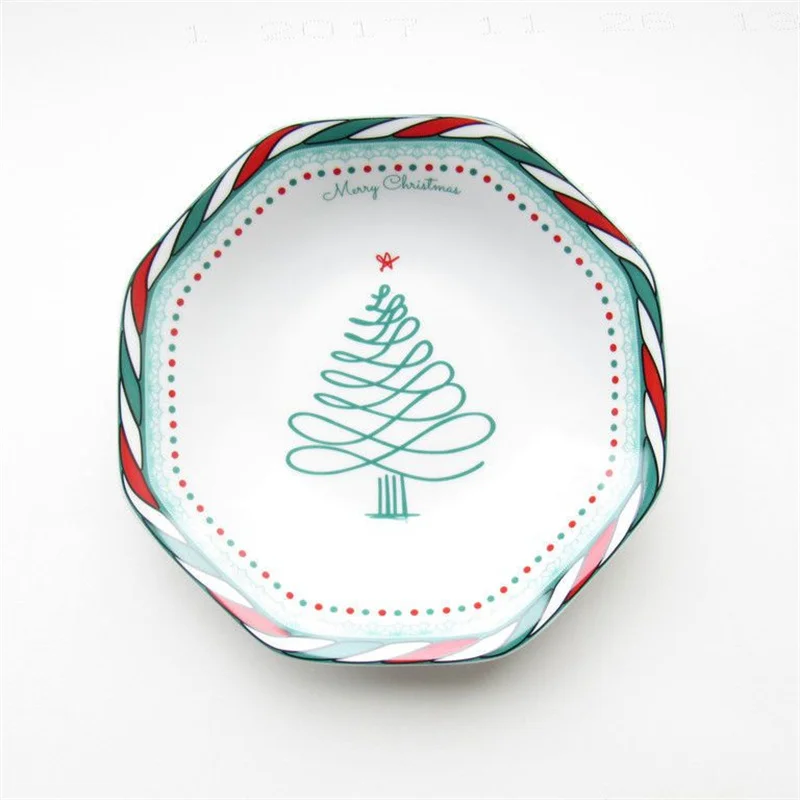 Милая мультяшная рождественская посуда 8-дюймовая восьмиугольная тарелка ins wind, термостойкая западная пищевая тарелка, Рождественская бытовая тарелка Изображение 0