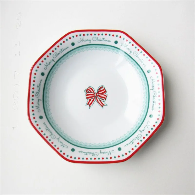 Милая мультяшная рождественская посуда 8-дюймовая восьмиугольная тарелка ins wind, термостойкая западная пищевая тарелка, Рождественская бытовая тарелка Изображение 2