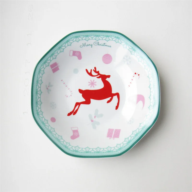 Милая мультяшная рождественская посуда 8-дюймовая восьмиугольная тарелка ins wind, термостойкая западная пищевая тарелка, Рождественская бытовая тарелка Изображение 3