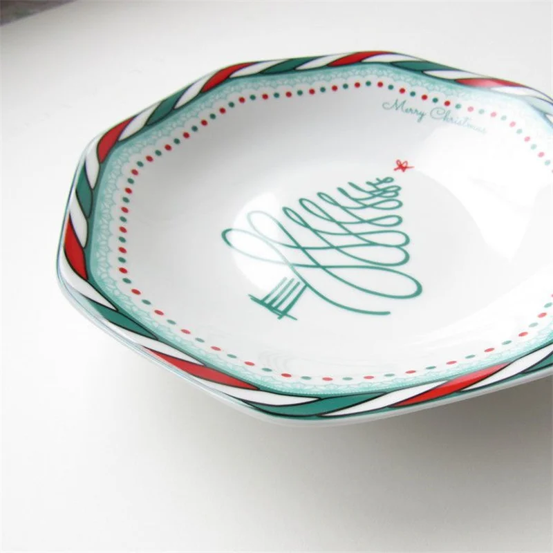 Милая мультяшная рождественская посуда 8-дюймовая восьмиугольная тарелка ins wind, термостойкая западная пищевая тарелка, Рождественская бытовая тарелка Изображение 4