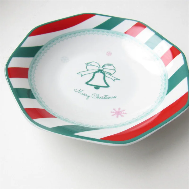 Милая мультяшная рождественская посуда 8-дюймовая восьмиугольная тарелка ins wind, термостойкая западная пищевая тарелка, Рождественская бытовая тарелка Изображение 5