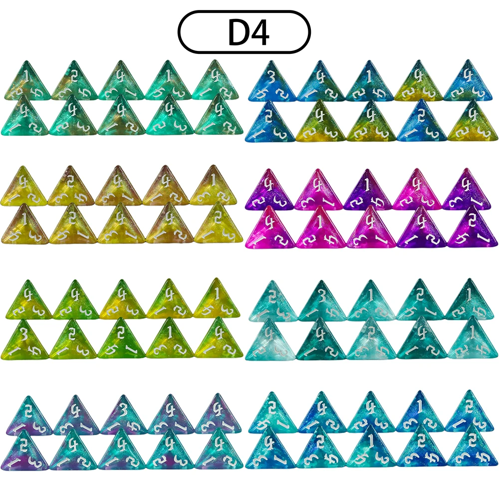 Многогранный 4-сторонний блестящий разноцветный набор цифровых кубиков D4 10 шт. для настольных игр DND, обучающих аксессуаров для игр Изображение 5