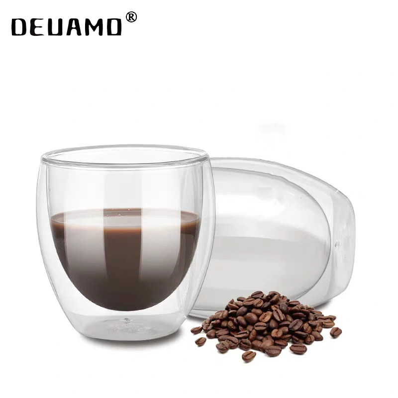 Набор стеклянных кофейных чашек, 2/6 двухслойных, термостойких, используются для офиса, напитков, чашек эспрессо или молока Изображение 1