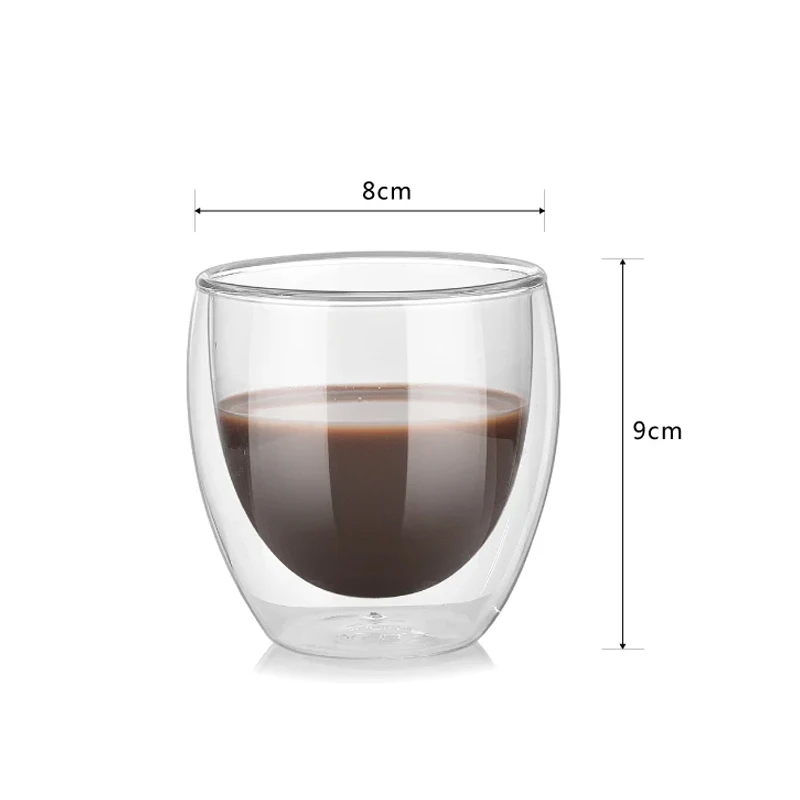 Набор стеклянных кофейных чашек, 2/6 двухслойных, термостойких, используются для офиса, напитков, чашек эспрессо или молока Изображение 4