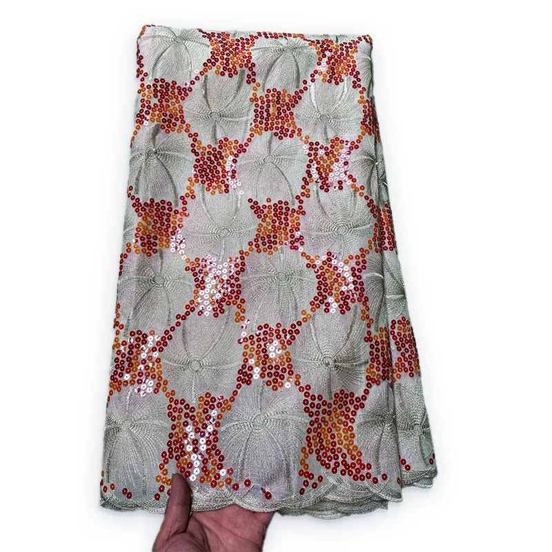 Новейшая Африканская кружевная ткань 2023 года, Высококачественная Нигерийская мода, вышивка пайетками, Французский тюль, сетчатая кружевная ткань для свадебного платья Изображение 2
