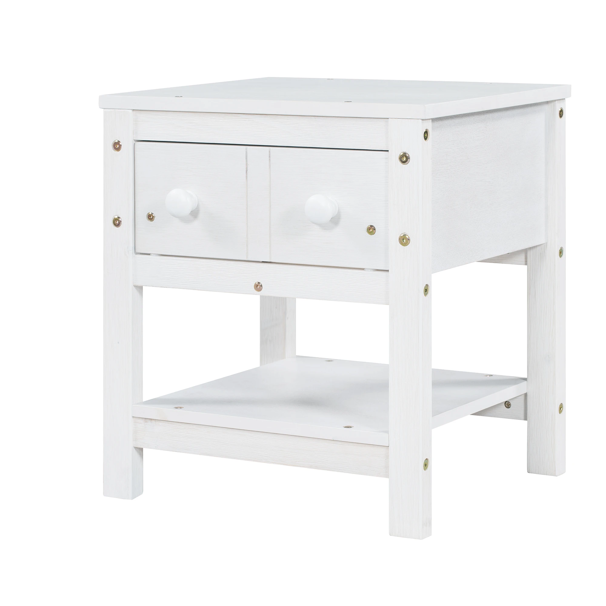 Прикроватный столик, деревянная тумбочка с одним выдвижным ящиком и одной полкой, современный стиль (комплект из 2 предметов) - Матово-белый Изображение 2