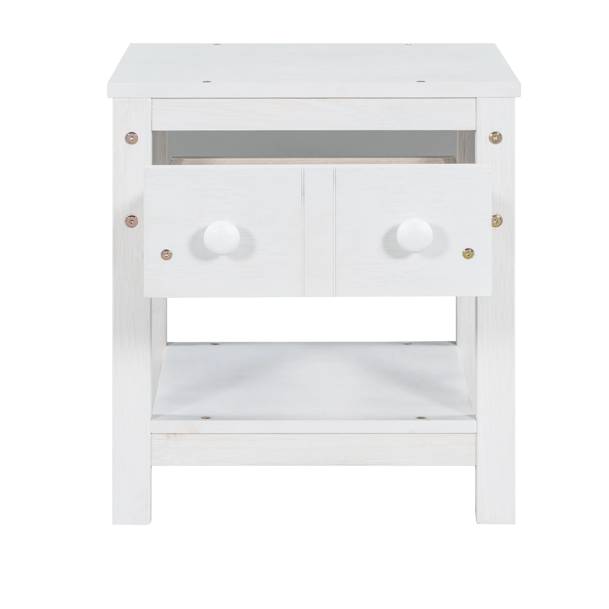 Прикроватный столик, деревянная тумбочка с одним выдвижным ящиком и одной полкой, современный стиль (комплект из 2 предметов) - Матово-белый Изображение 3