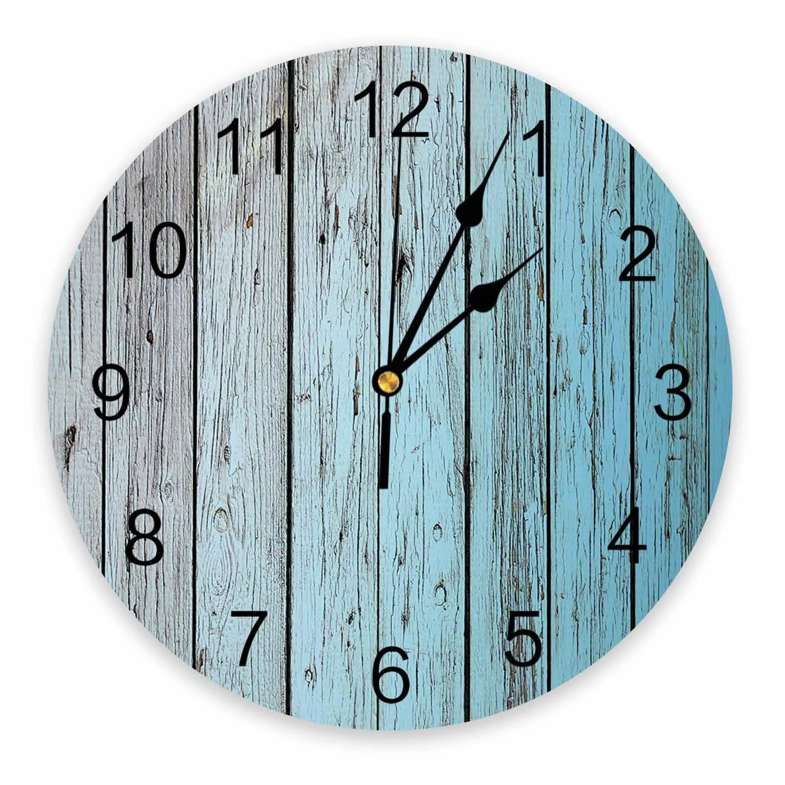 Синие винтажные декоративные Круглые настенные часы из потертого дерева с арабскими цифрами, Дизайн Не тикающих настенных часов, Большие для спальни, ванной комнаты Изображение 0