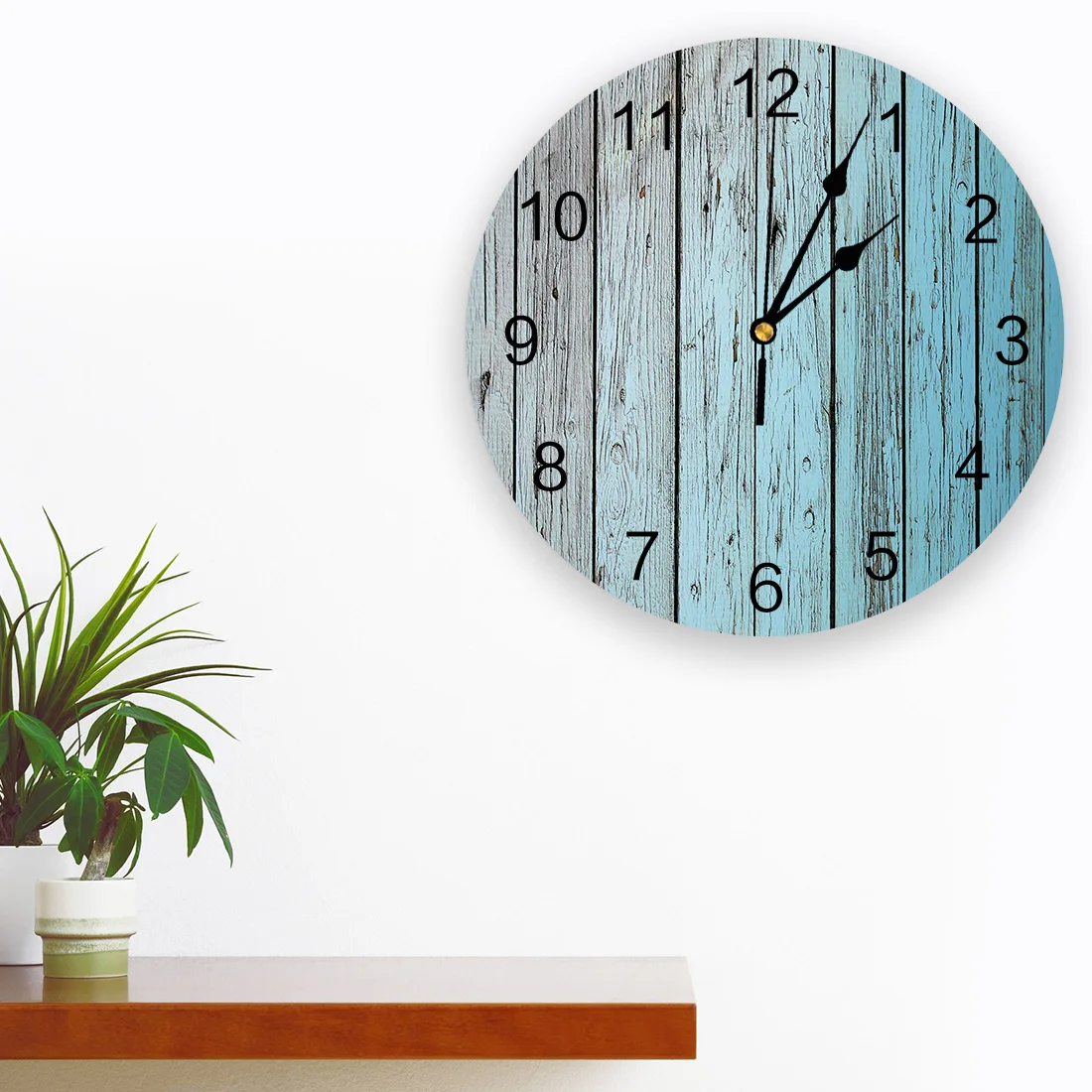 Синие винтажные декоративные Круглые настенные часы из потертого дерева с арабскими цифрами, Дизайн Не тикающих настенных часов, Большие для спальни, ванной комнаты Изображение 2