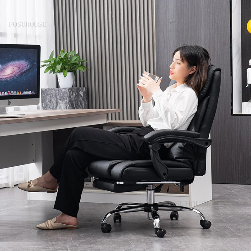 Современные минималистичные офисные кресла Кожаный Домашний Свет Роскошный диван Компьютерное кресло Boss Lift Поворотная спинка кресла Кресло для отдыха Изображение 3