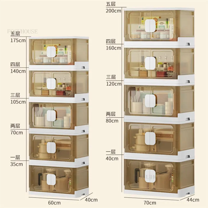 Современный пластиковый кухонный шкаф Мебель для дома Напольный Многослойный Складной шкаф для хранения в гостиной, спальне, ящике для хранения, шкафчике Изображение 5