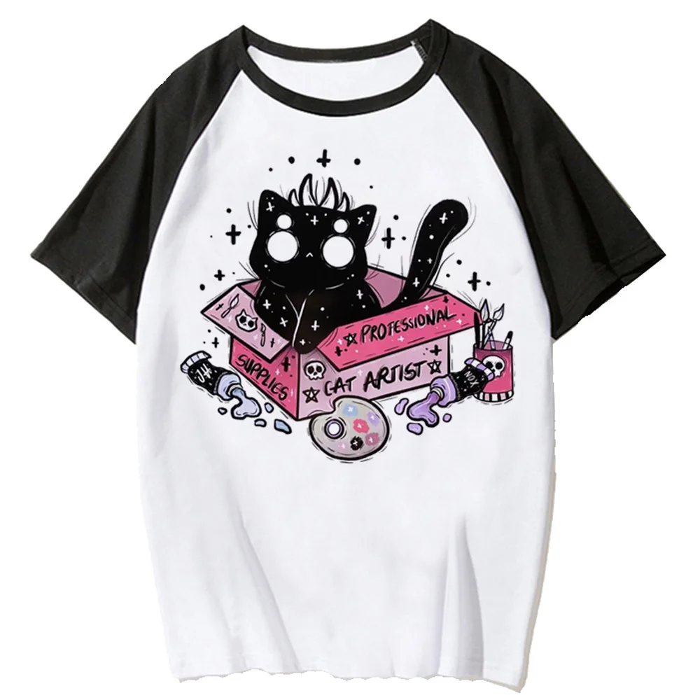 Футболка с принтом кота, женская летняя футболка с забавным комиксом, женская графическая одежда в стиле харадзюку Изображение 0