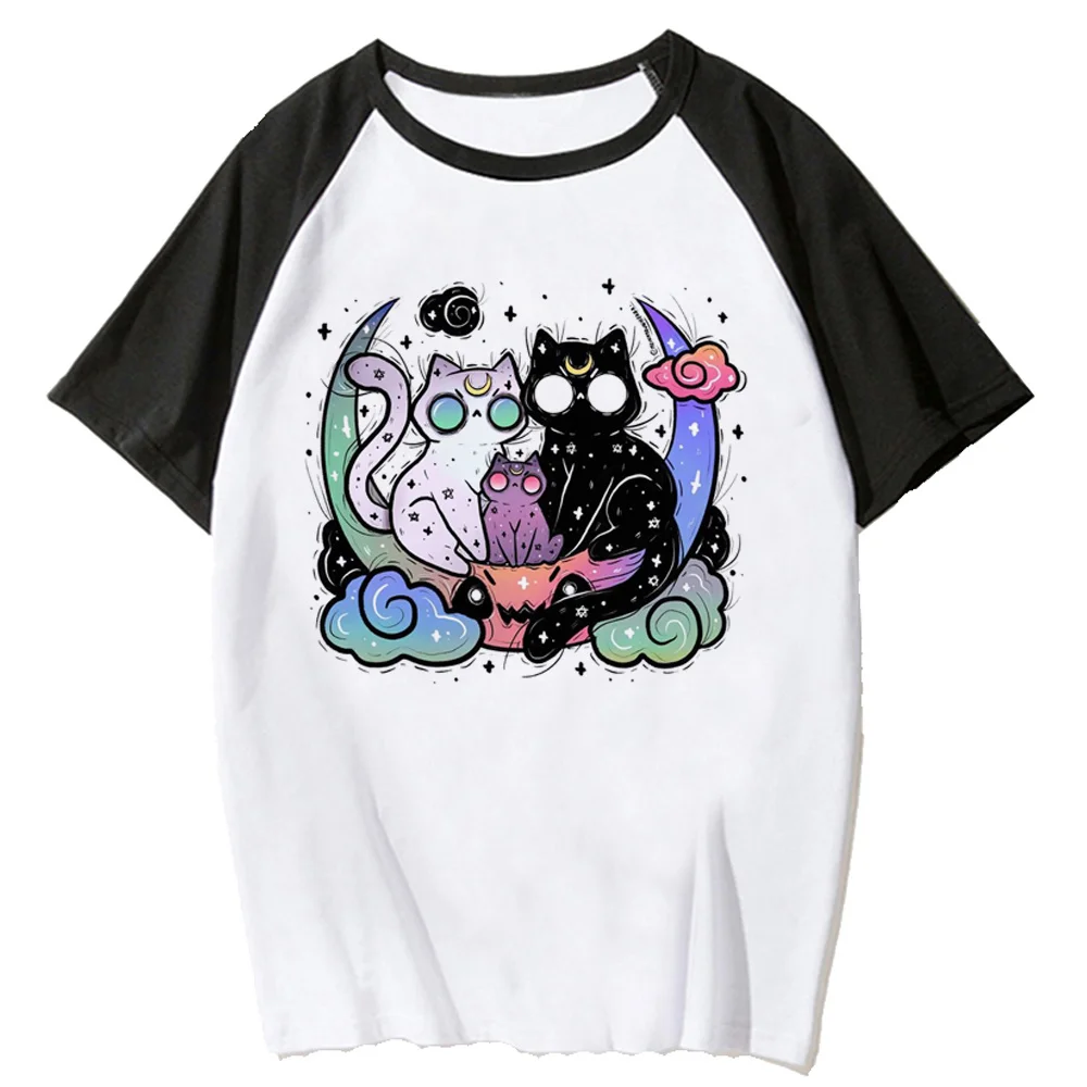 Футболка с принтом кота, женская летняя футболка с забавным комиксом, женская графическая одежда в стиле харадзюку Изображение 2